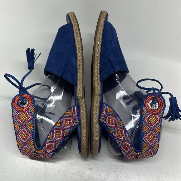 Sam Edelman Shae Sandals Suede Tasseled Ankle Wrap Beaded Flat Shoes Blue Size 8 - Picture 8 of 10